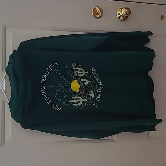 Torrid Green Graphic Outdoorsy Sunrise Cactus Comfy Hoodie Zip Up Sweatshirt 3 - Picture 2 of 6